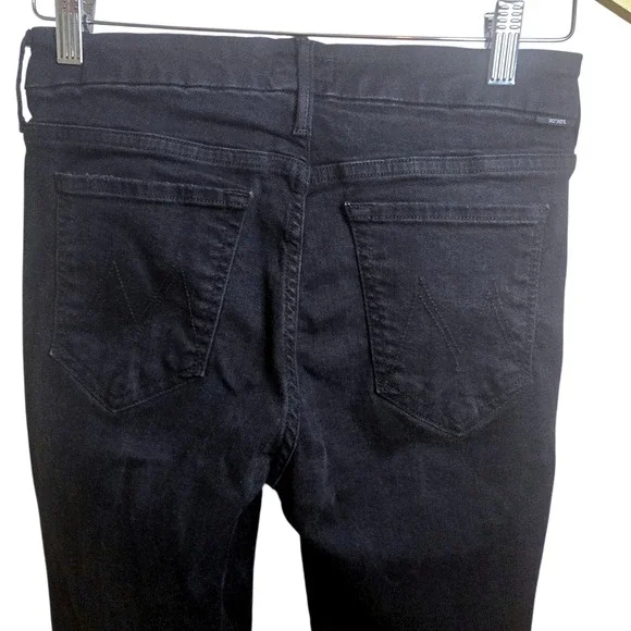 MOTHER Looker Ankle Fray Skinny Jeans 27 Black Distressed - Picture 5 of 16
